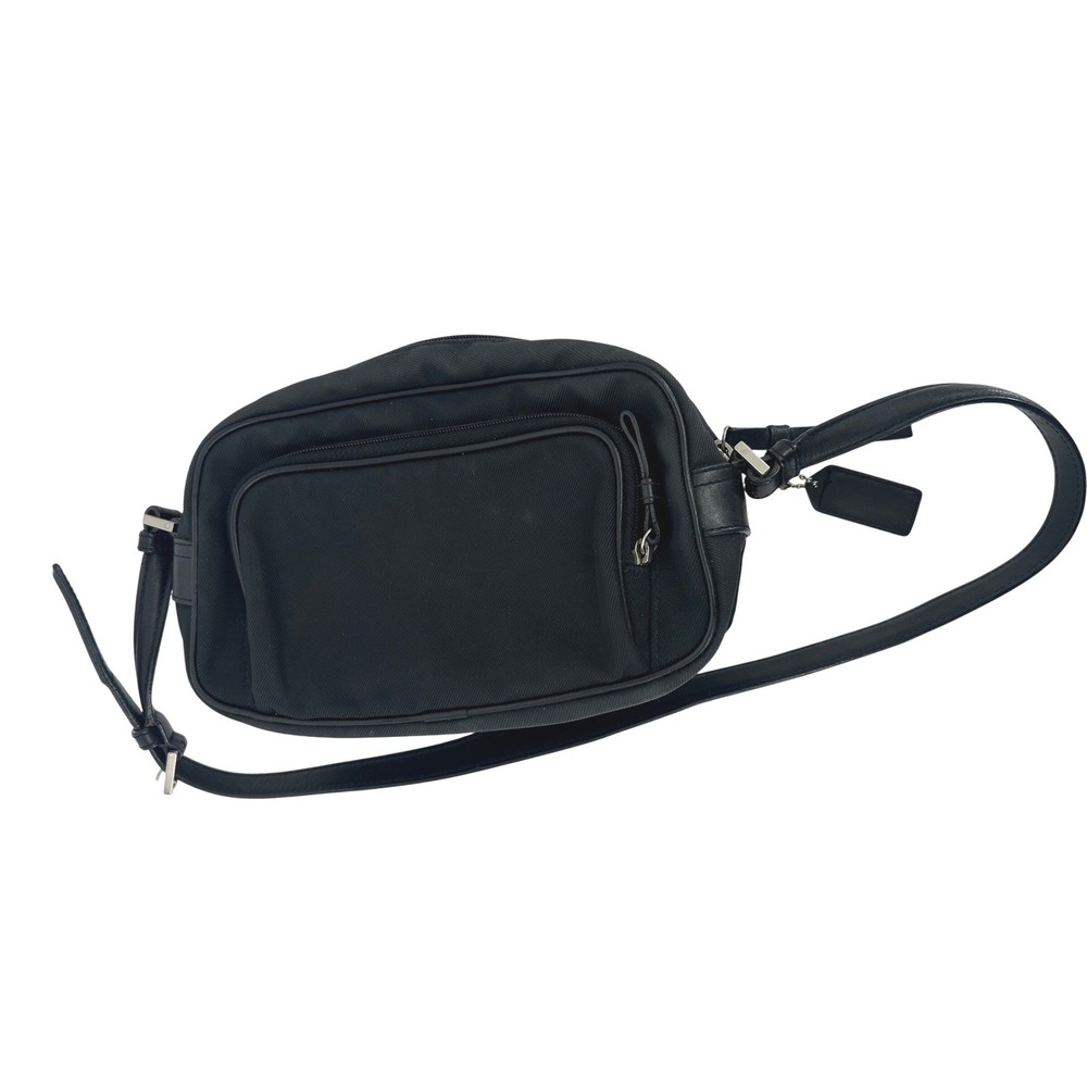 Vintage Coach Crossbody Zip Purse Y2K Bag Small Black Fabric Leather Trim 7409